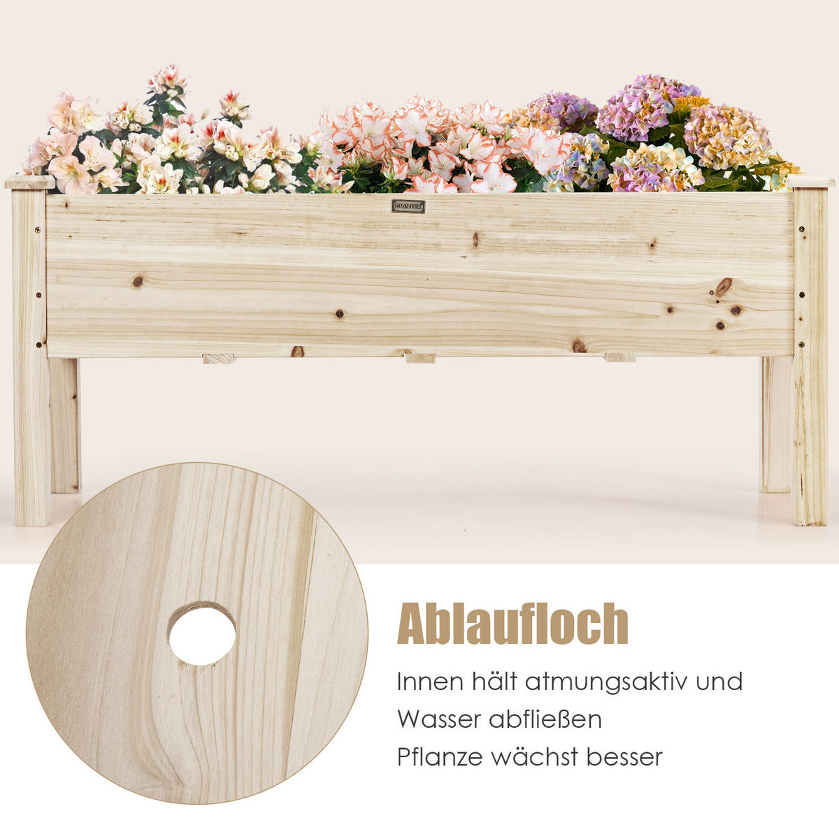 HOCHBEET Pflanzbeet Pflanztrog Holz - Apfelbaumfarben, Holz (44/51/120cm) - COSTWAY