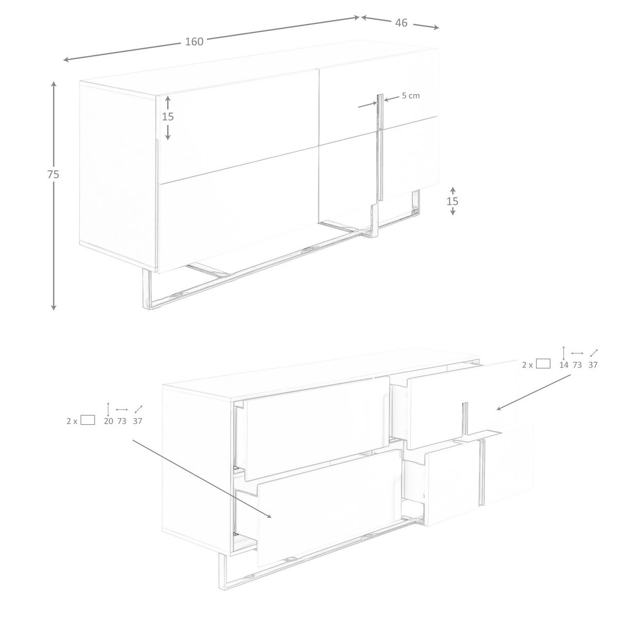 SIDEBOARD Sideboard aus weißem Holz und verchromtem Stahl 160/46/75 cm - Edelstahlfarben/Weiß, Holz/Metall (160/75/46cm) - ANGEL CERDA