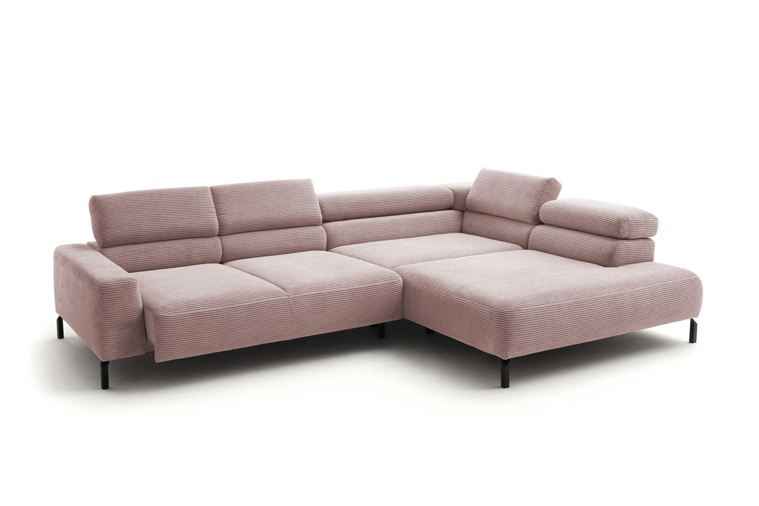 ECKSOFA DELIA Pink Cord Relaxfunktion - Pink/Schwarz, Textil/Metall (276/219cm) - KAWOLA