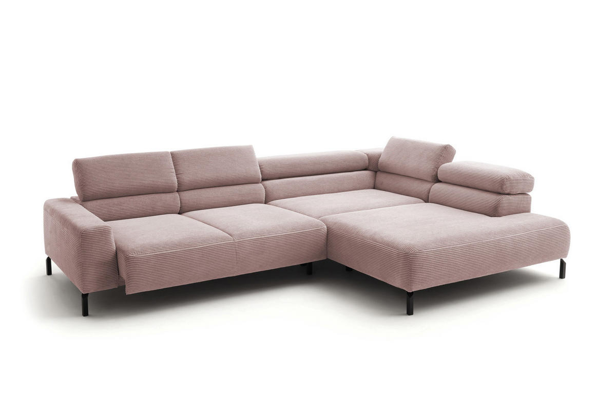 ECKSOFA MIT MOTORISCHEM SITZVORZUG DELIA Pink Cord - Pink/Schwarz, Textil/Metall (312/219cm) - KAWOLA