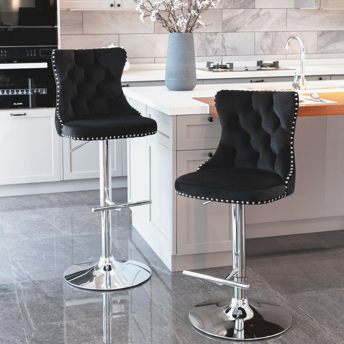 BARHOCKER DE-36328 2er-Set mit 360°-Drehung Schwarz - Schwarz, Metall (46/115/46cm) - ComfortXL