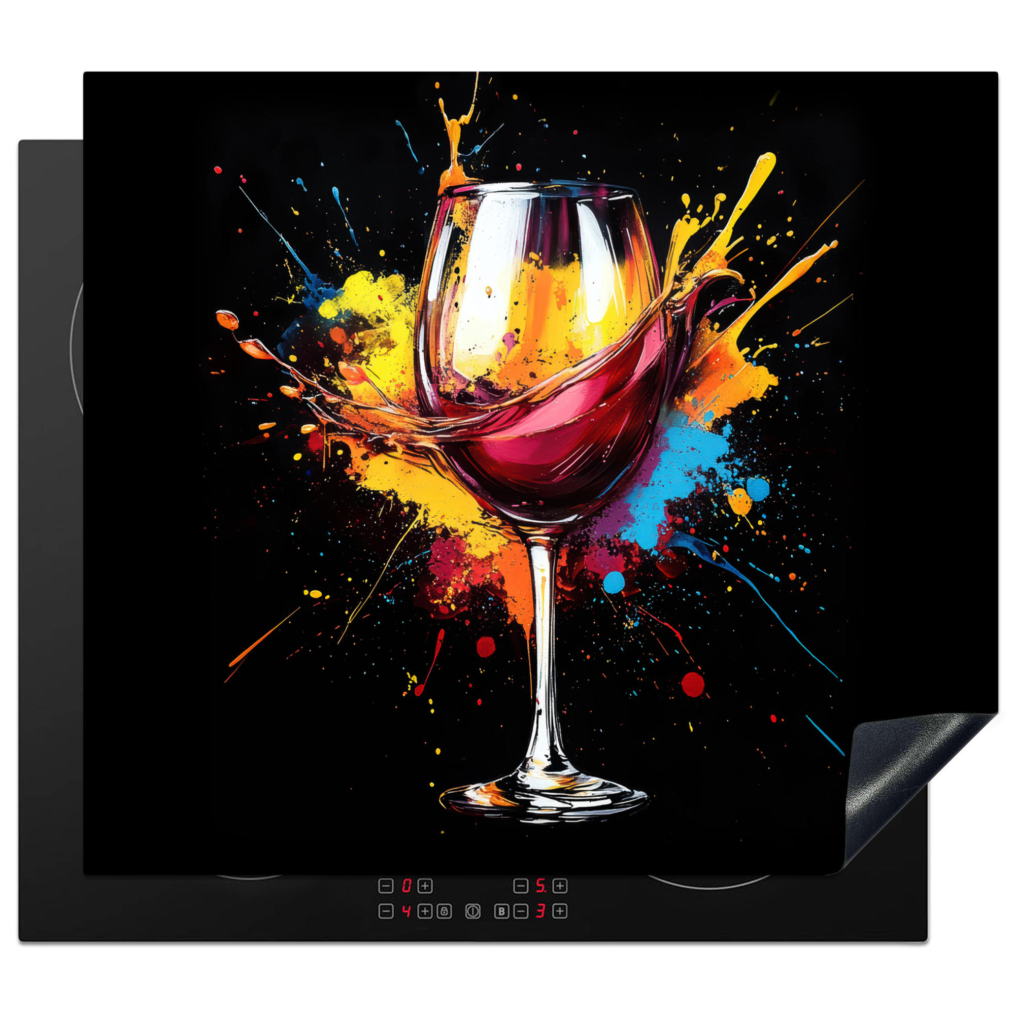 MuchoWow KRYT NA INDUKČNÍ DESKU Víno - sklo - graffiti - nápoj - červená - barva 58.3x51.3 cm