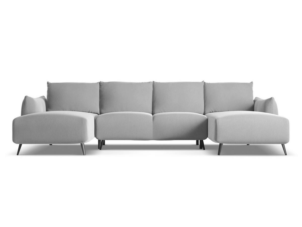 WOHNLANDSCHAFT Samt Stoff Grau - Schwarz/Grau, Textil/Metall (317/86/162cm) - Makamii