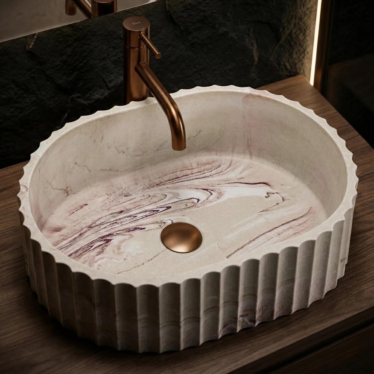 AUFSATZWASCHBECKEN Rea Margaret Gio - Beige, Kunststoff (35.5/15.5/49.5cm) - REA