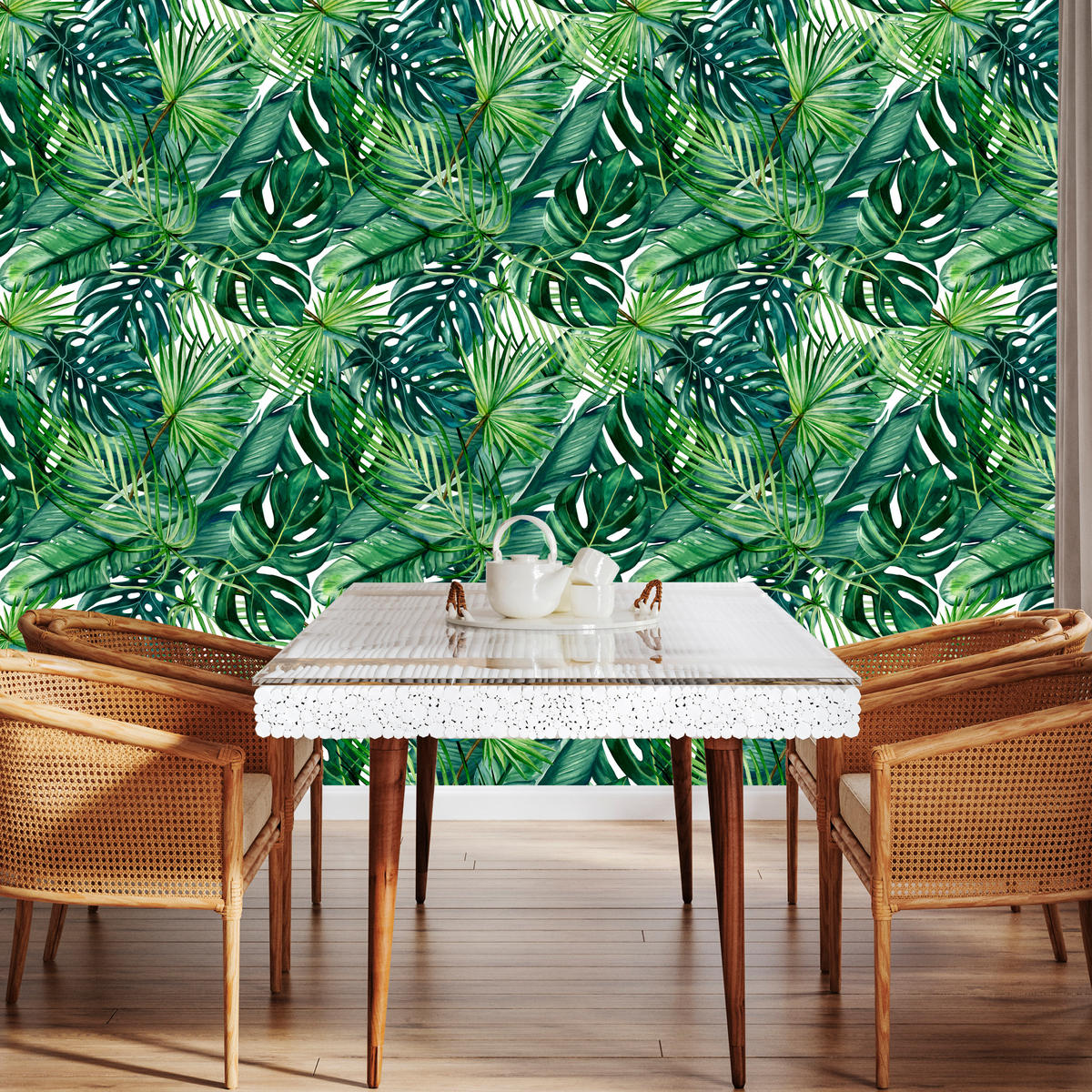 VLIESTAPETE Tropische Blätter im Boho-Stil – Grün – 50x1000 cm - Grün, Papier (50/1000cm) - Muralo