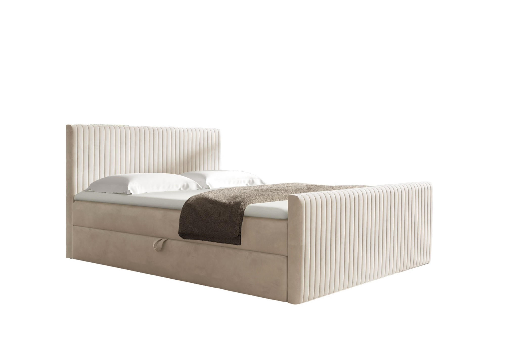 BOXBETT Adrien In Stoff überlänge - Creme, Holzwerkstoff/Textil (200/220cm) - Fun Möbel