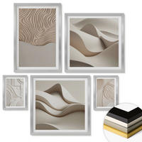 WANDBILDER 5er Set - 50x50 cm & 20x30 cm & 40x60 cm Silberner Rahmen - Abstrakte Wellen auf dem Sand - Silberfarben, Kunststoff (40/60cm) - ArtPrintCave