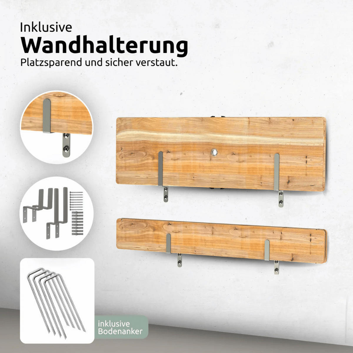 BIERZELTGARNITUR höhenverstellbar 170cm RINHO Bierbank Biertisch - Braun, Holz - DELUKE