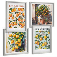 BILDER SET 4er Set - 50x50 cm & 40x60 cm Silberner Rahmen - Fruchtige Zitrusmuster - Silberfarben, Kunststoff (50/50cm) - TULUP