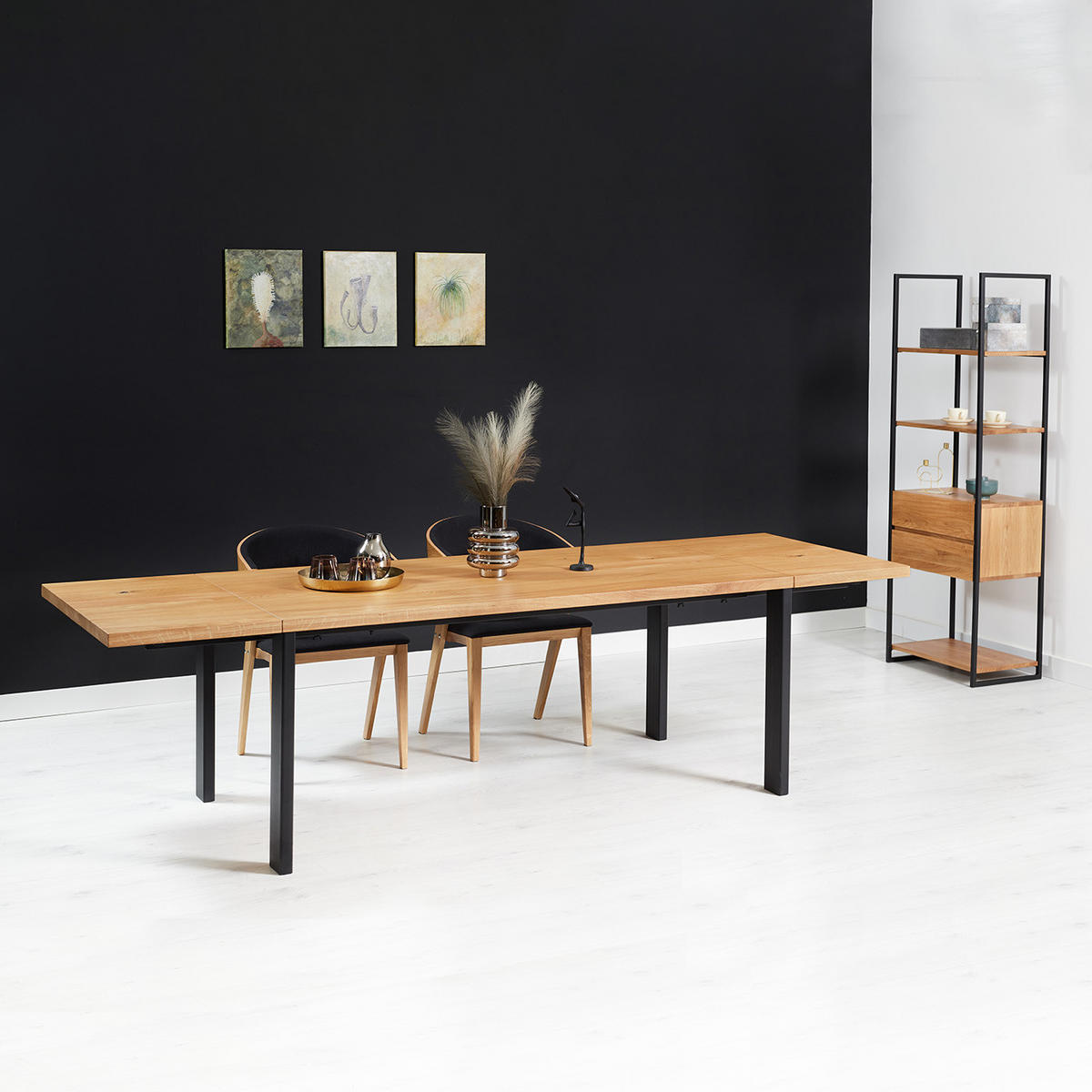 TISCH Ausziehbar Ramme aus massivem Eichenholz 180x80 cm + Tischverlängerungen 2x50 cm - Eichefarben/Schwarz, Holz/Metall (180/80/75cm) - Danzz