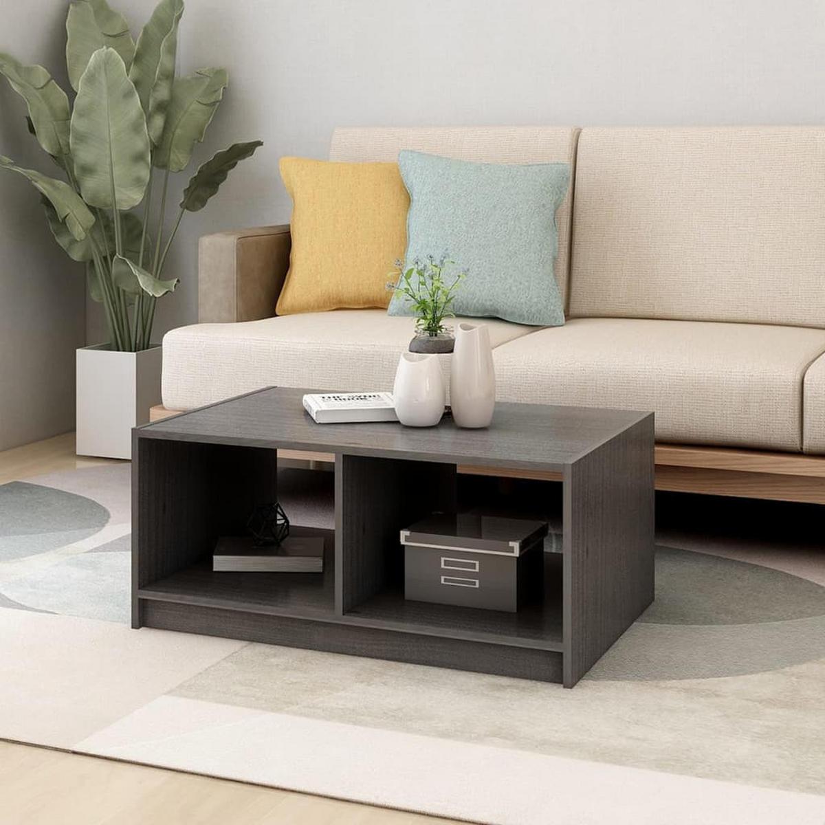 COUCHTISCH Grau 75x50x33,5 cm Massivholz Kiefer - Grau, Holz (75/50/33.5cm) - furnicato