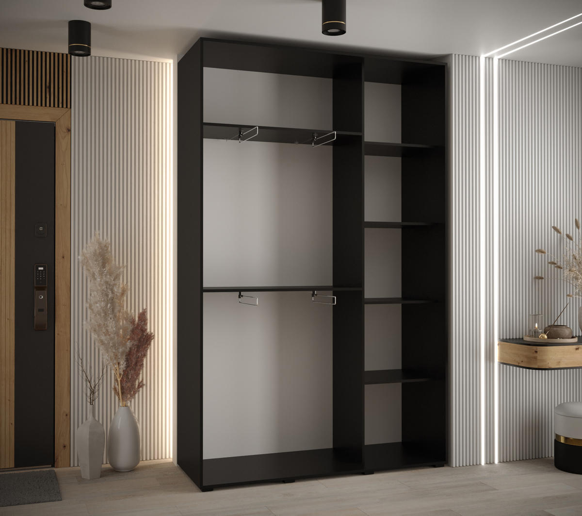 SCHWEBETÜRENSCHRANK 235,2/150/45 3-türig - Schwarz/Eiche Artisan, Holz/Metall (150/235/45cm) - Abiks Möbel