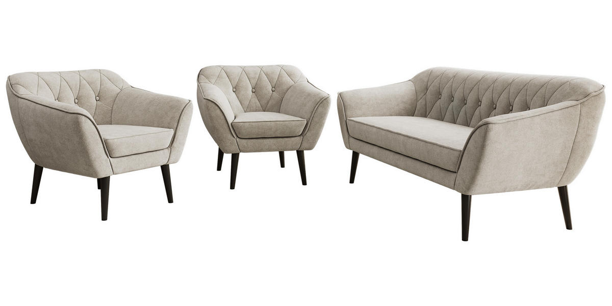 SEDACÍ SOUPRAVA 3+1+1 PIRS - Šedobéžová Strukturovaná látka - Černé nohy - černá/šedobéžová, kompozitní dřevo/textil (180/75/74cm) - MKS