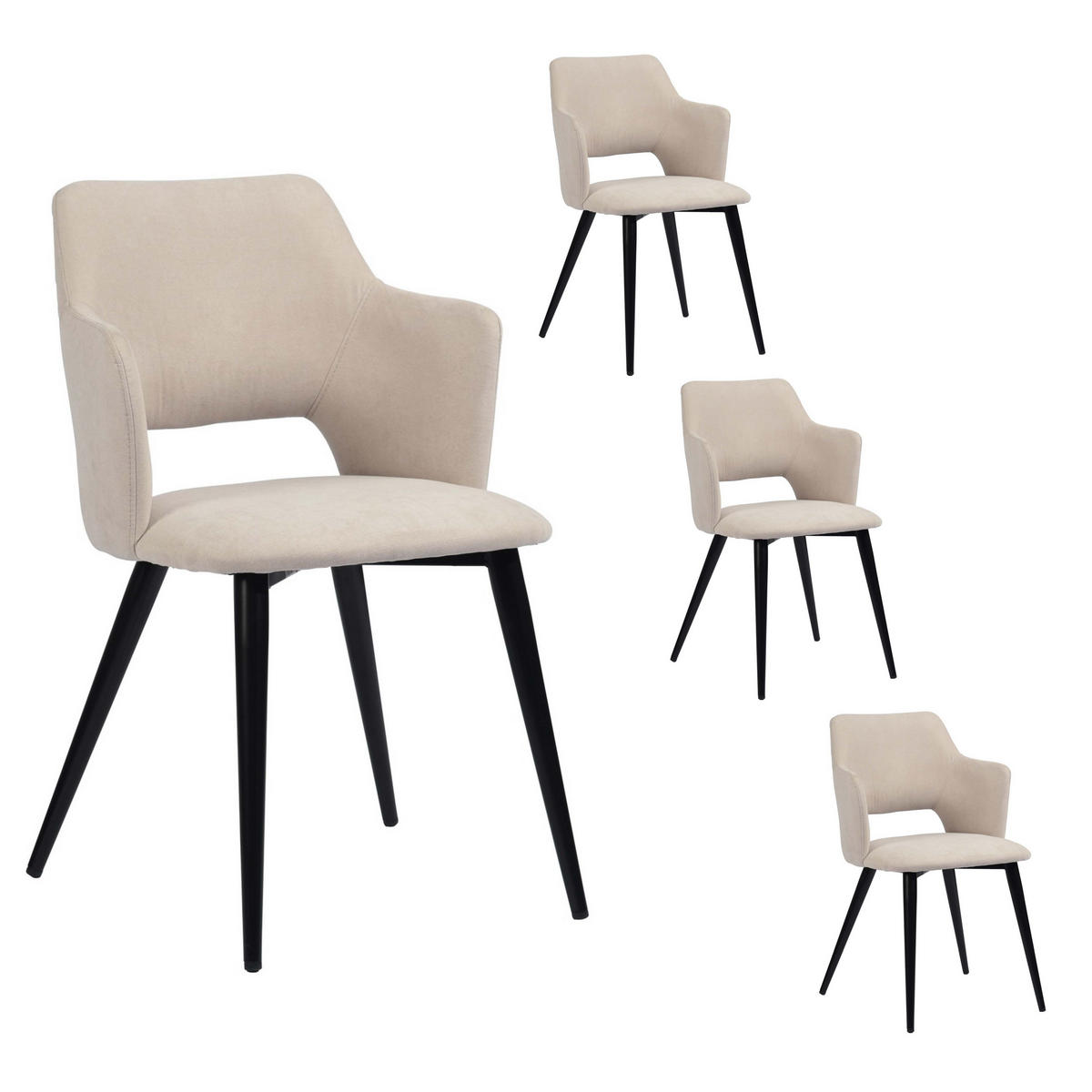 ARMLEHNSTUHL mit Stoffbezug Beige 4er-Set - Beige, Textil (46/81/45cm) - Meubles Cosy