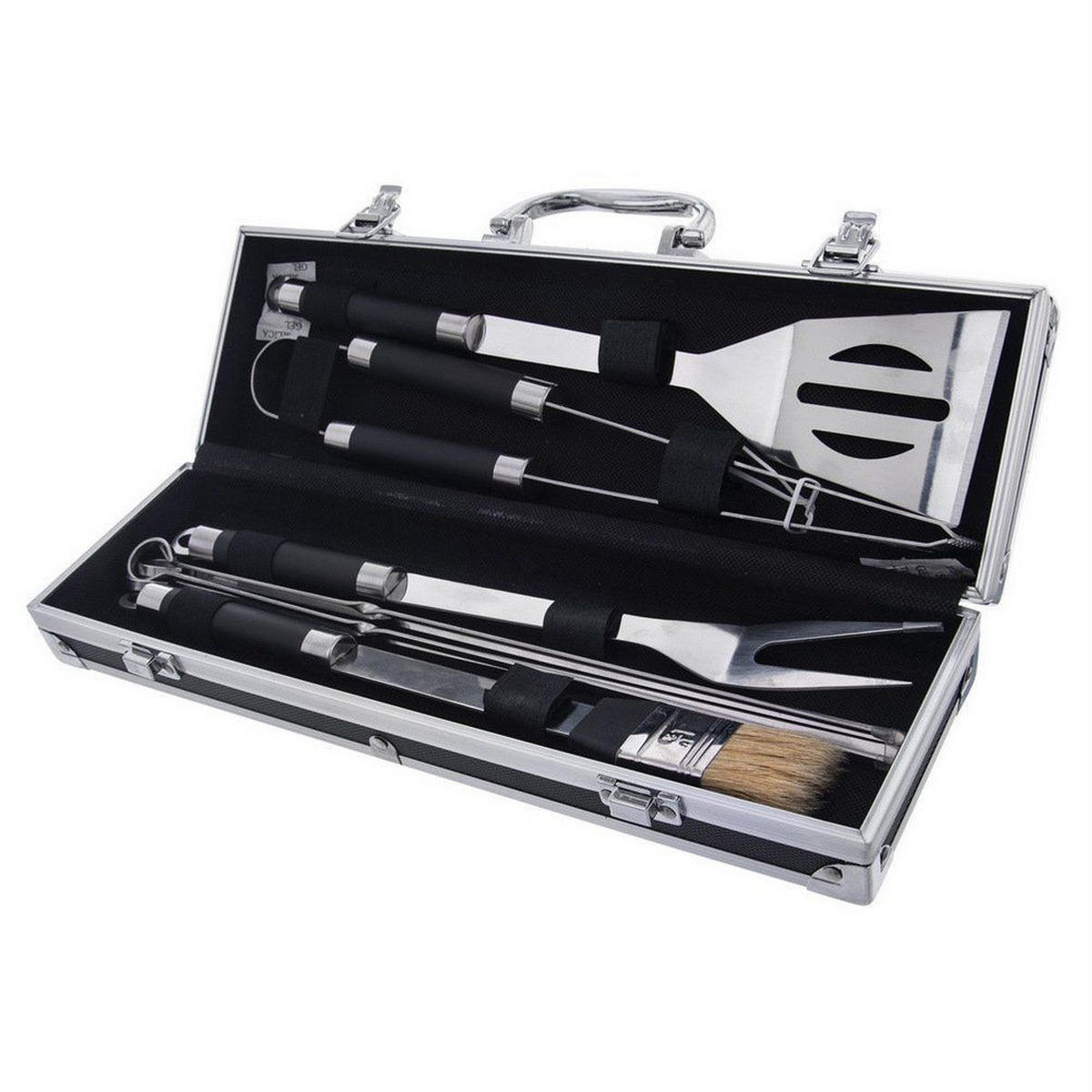 GRILLBESTECK-SET Edelstahl im Koffer 9-teilig Silberfarben - Silberfarben, Metall (37cm) - Orion 