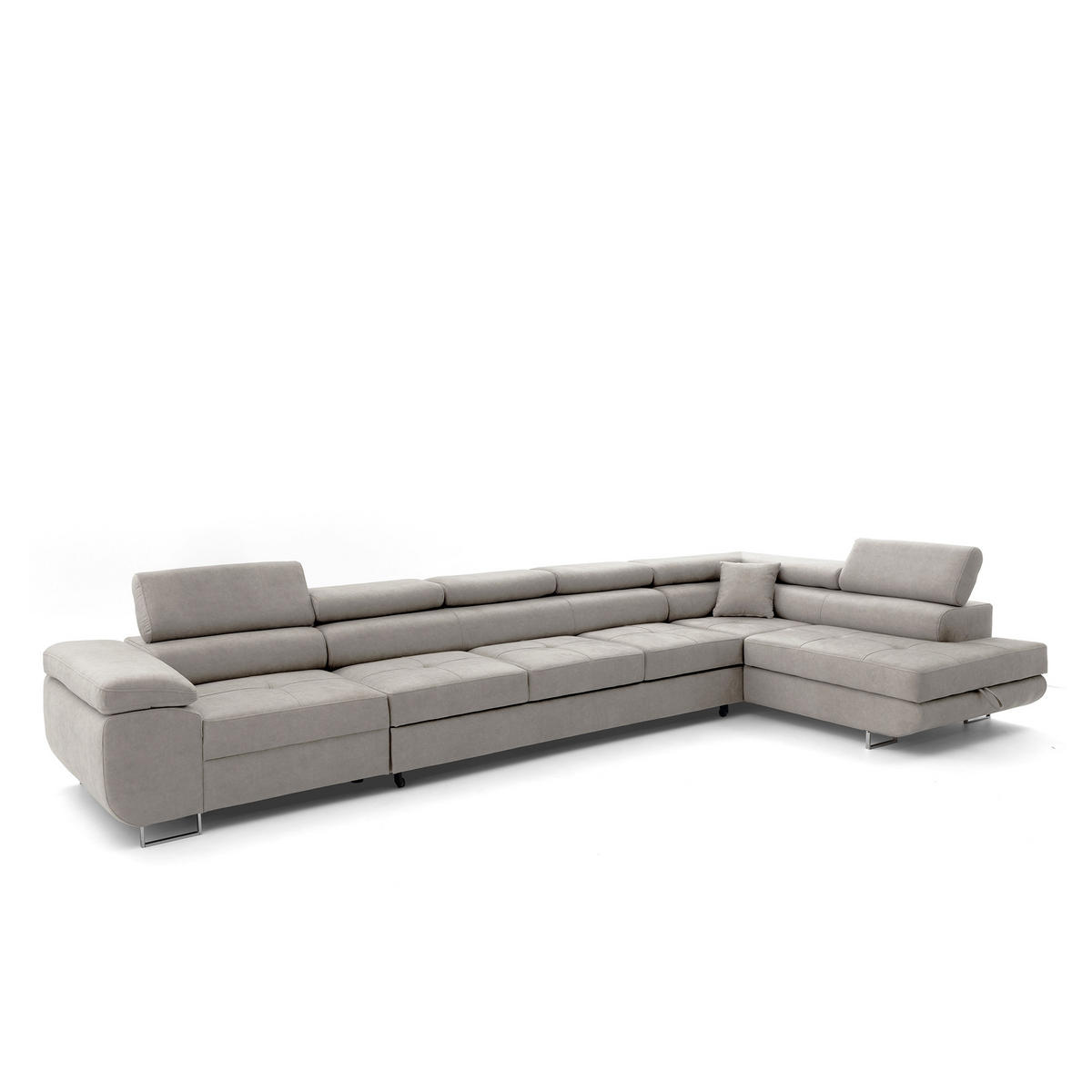 ECKSOFA WILD XXL Rechts mit Schlaffunktion 125x240 Velours Creme - Silberfarben/Creme, Holz/Textil (200/400cm) - Muffo