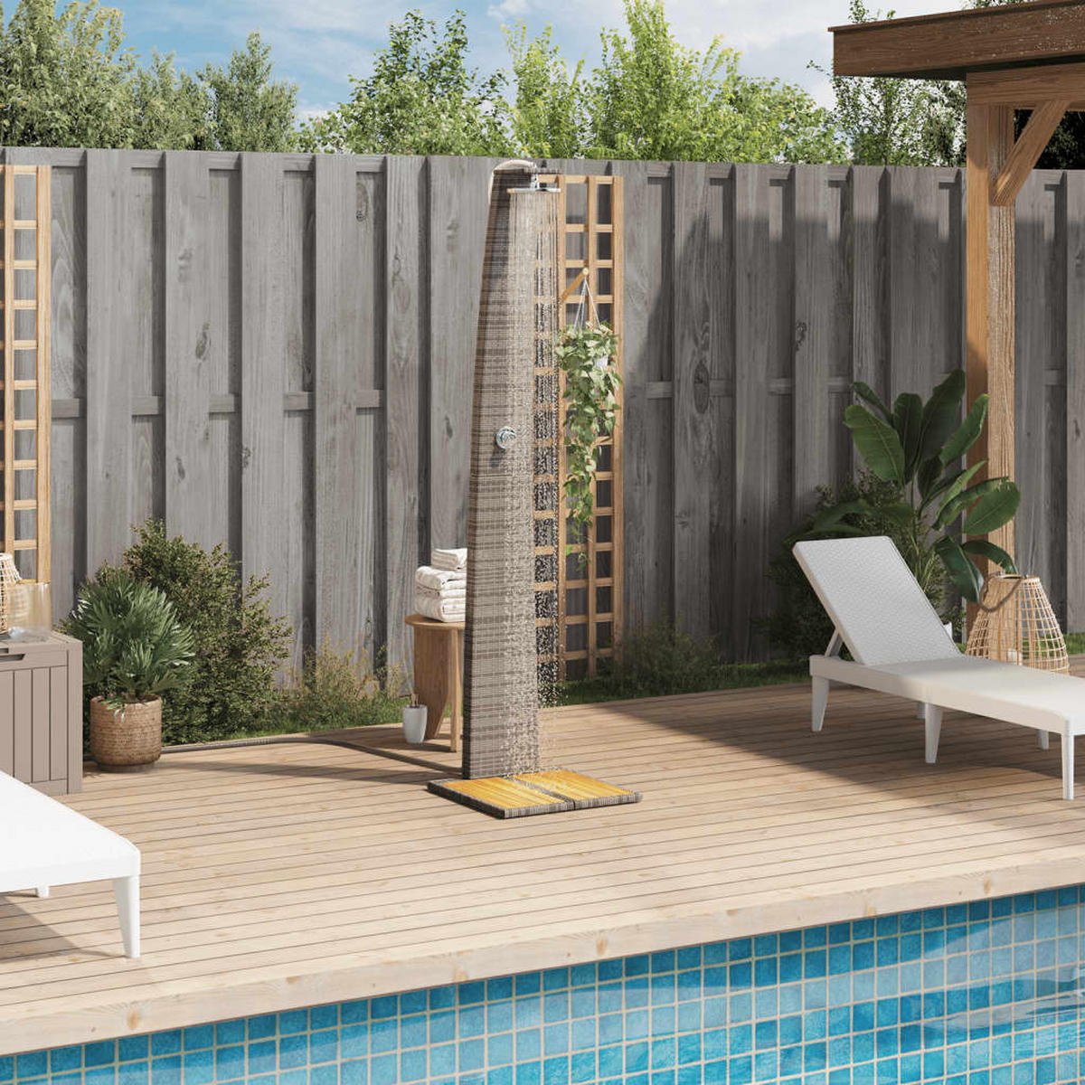 GARTENDUSCHE Grau 55/60/224 Cm Poly Rattan Und Akazienholz - Grau, Holz (55/224/60cm) - vidaXL