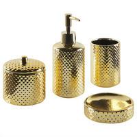 BADEZIMMER Set 4-teilig Keramik gold Cumana - Goldfarben, Stein (7/18/7cm) - Beliani