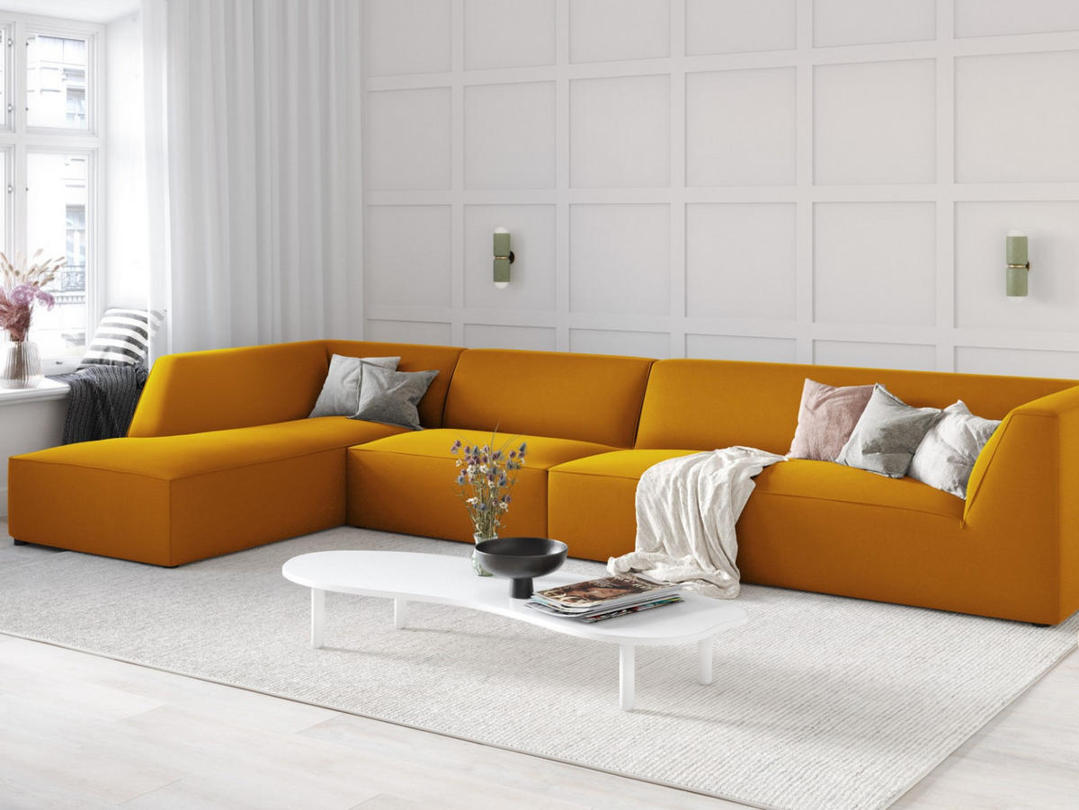 ECKSOFA links Ruby aus Samt gelb 5 Sitzplätze - Gelb, Textil (180/366cm) - Micadoni