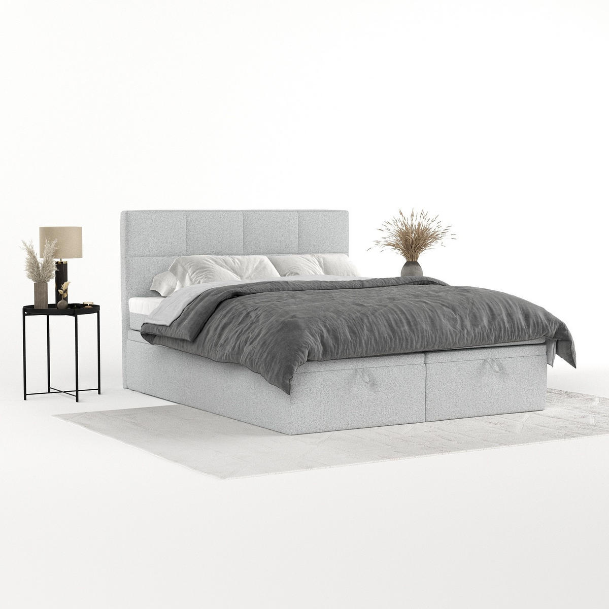 BOXBETT Tessa 160/200 cm Hellgrau im Riva Stoff - Hellgrau/Schwarz, Holz/Holzwerkstoff (160/200cm) - AltaBeds