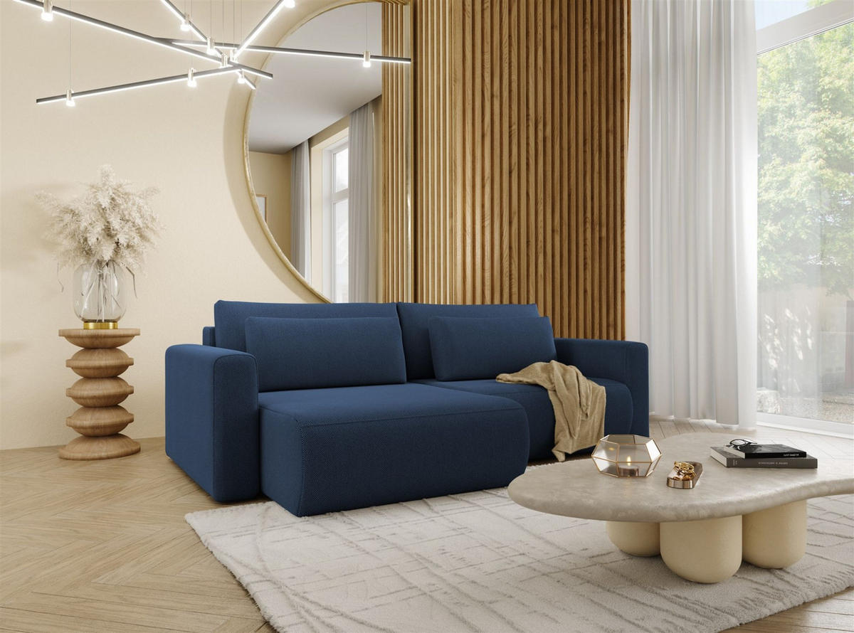 ECKSOFA Chaira Mit Schlaffunktion - Dunkelblau, Holzwerkstoff/Textil (240/149cm) - Fun Möbel