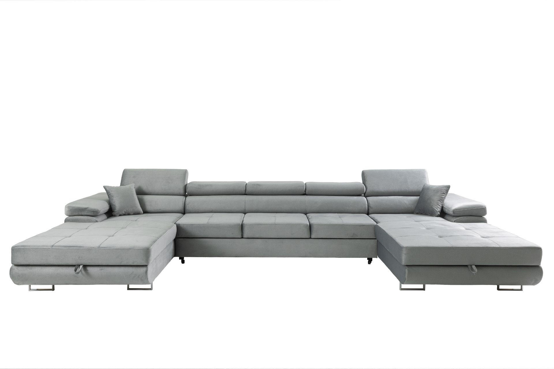 ECKSOFA U-Form ALONZO MAXI U mit Schlaffunktion 125x318 Velours Hellgrau - Silberfarben/Hellgrau, Holz/Textil (400/90/203cm) - Muffo