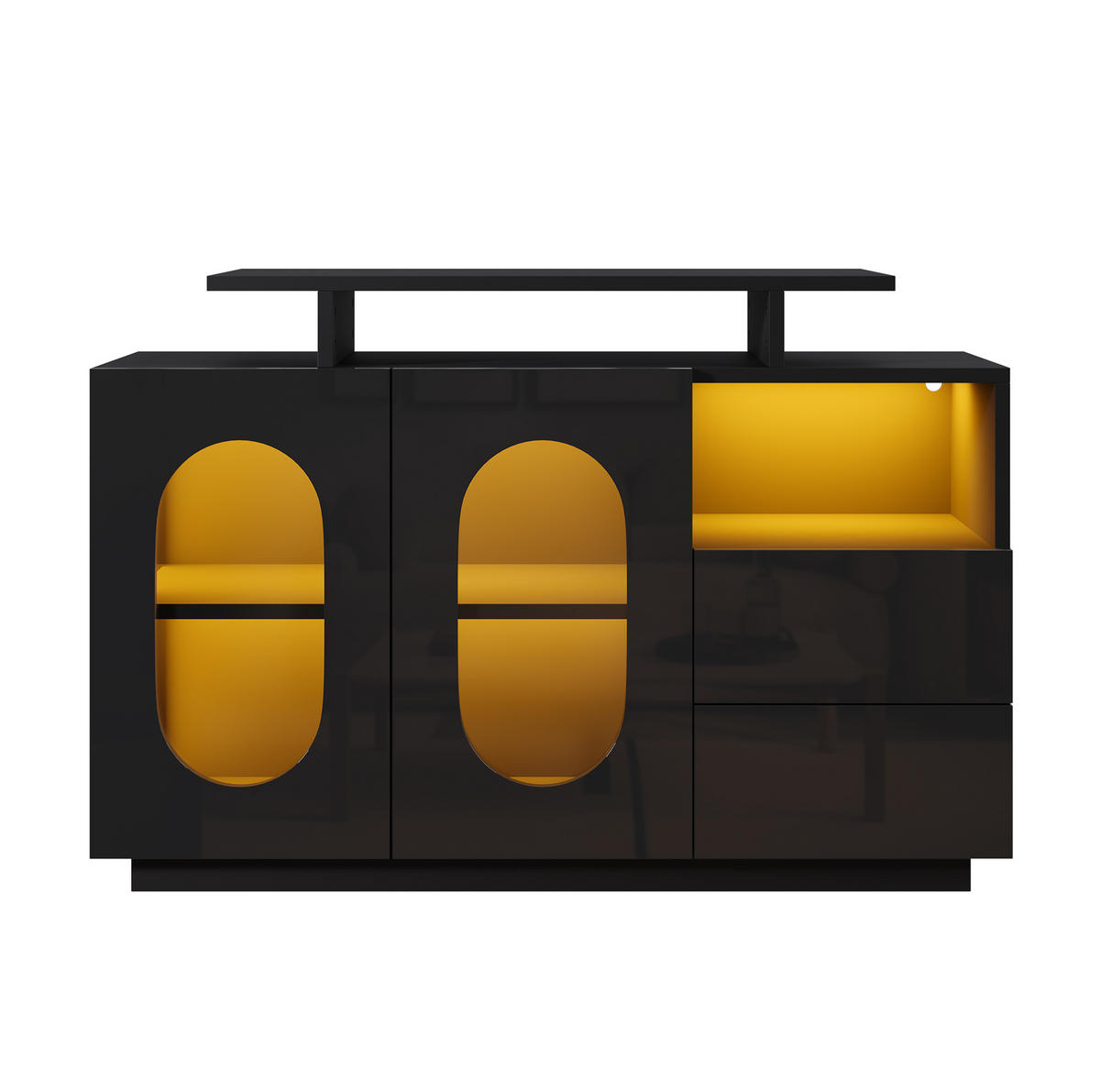 SIDEBOARD 120/40/80 cm schwarz aus Holzwerkstoff mit LED und Glastür - Schwarz, Holzwerkstoff (120/80/40cm) - OKWISH