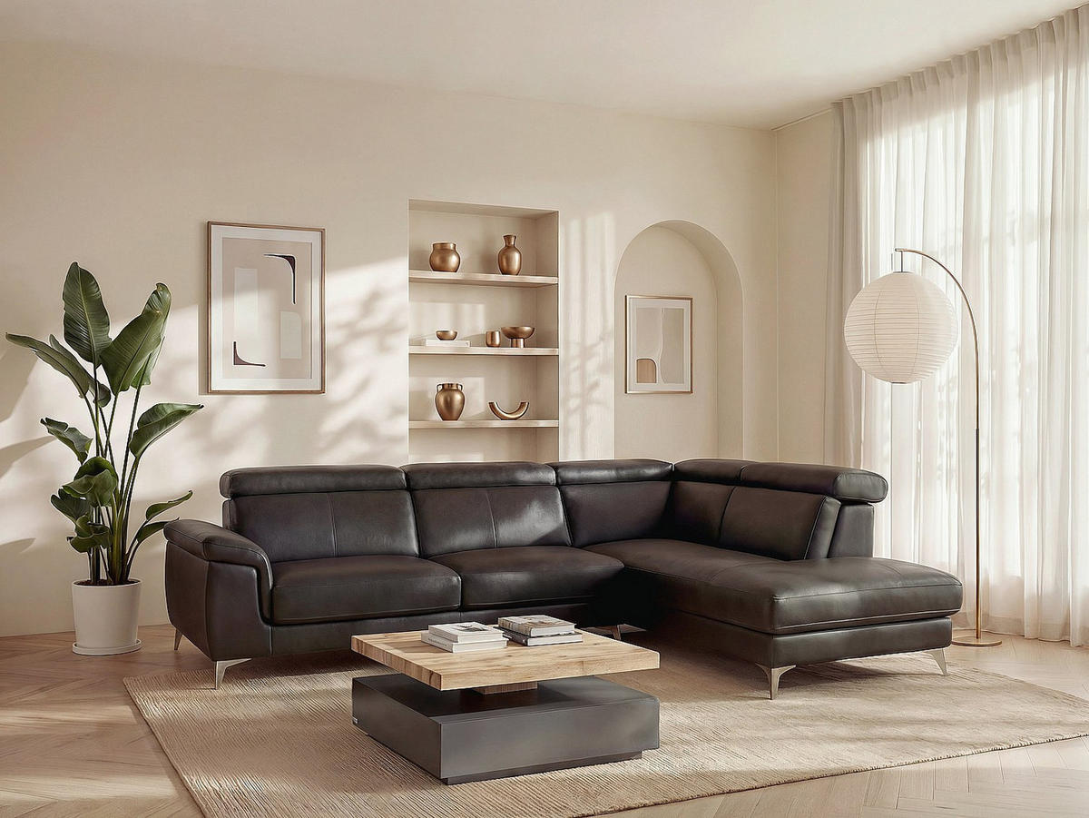 SOFA ohne Schlafmöglichkeit - 6 Personen - Leder - Schwarz - - Schwarz, Leder (288/82/219cm) - Vente-Unique