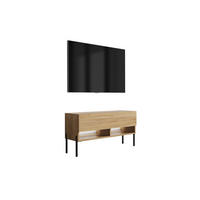 TV-LOWBOARD 100 cm Eiche Craft, gerade schwarze Beine, weiße LED, 100 × 32 × 52 cm - Braun, Holzwerkstoff (100/52/32cm) - 3XE LIVING