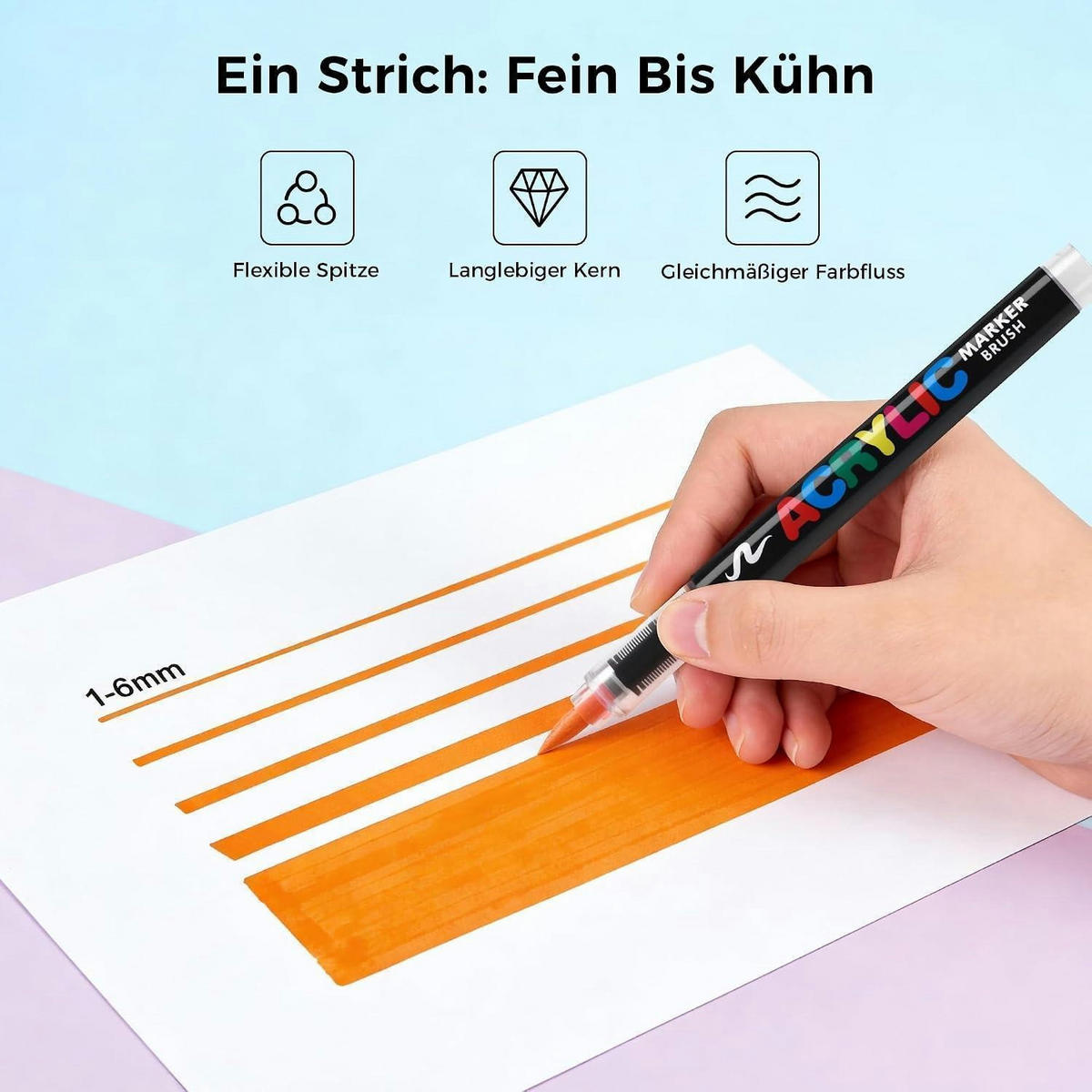 ACRYLSTIFTE Set 72 Farben Pinselspitze 1-5mm - Multicolor, Kunststoff (10/5/15cm)