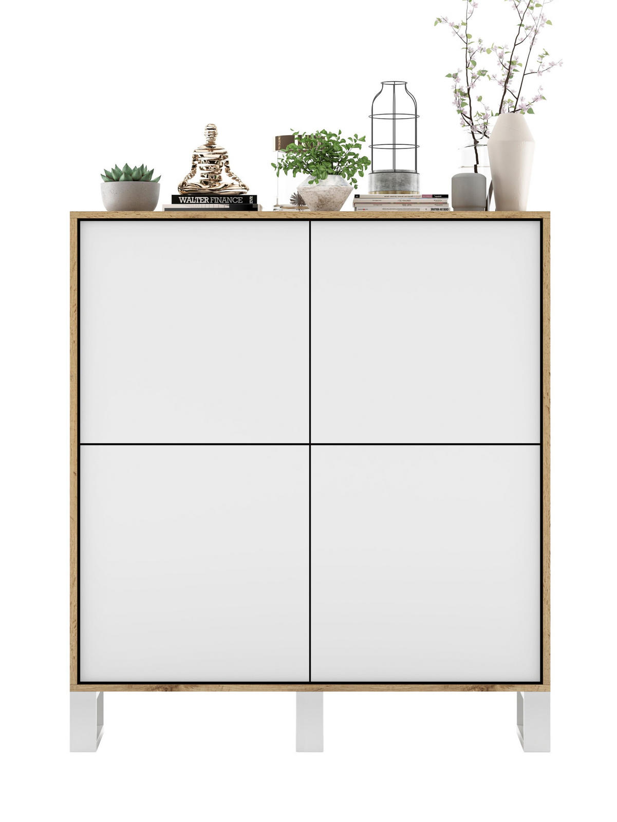 KOMMODE Apollo 4D Eiche wotan Weiß Matt mit metallbeinen 113 cm - Weiß, Holzwerkstoff/Metall (113/127/35cm) - Meble Lindner