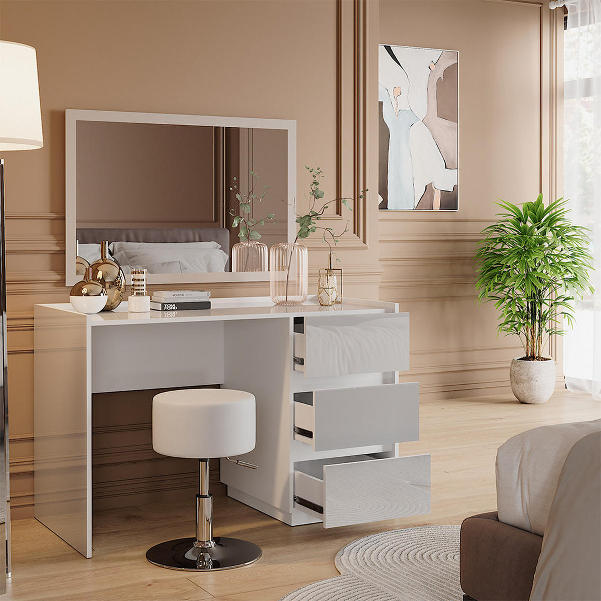 TOALETNÍ STOLEK Marla Bílá vysoký lesk - vysoce lesklá bílá, kompozitní dřevo (120/78.6/60cm) - Vicco