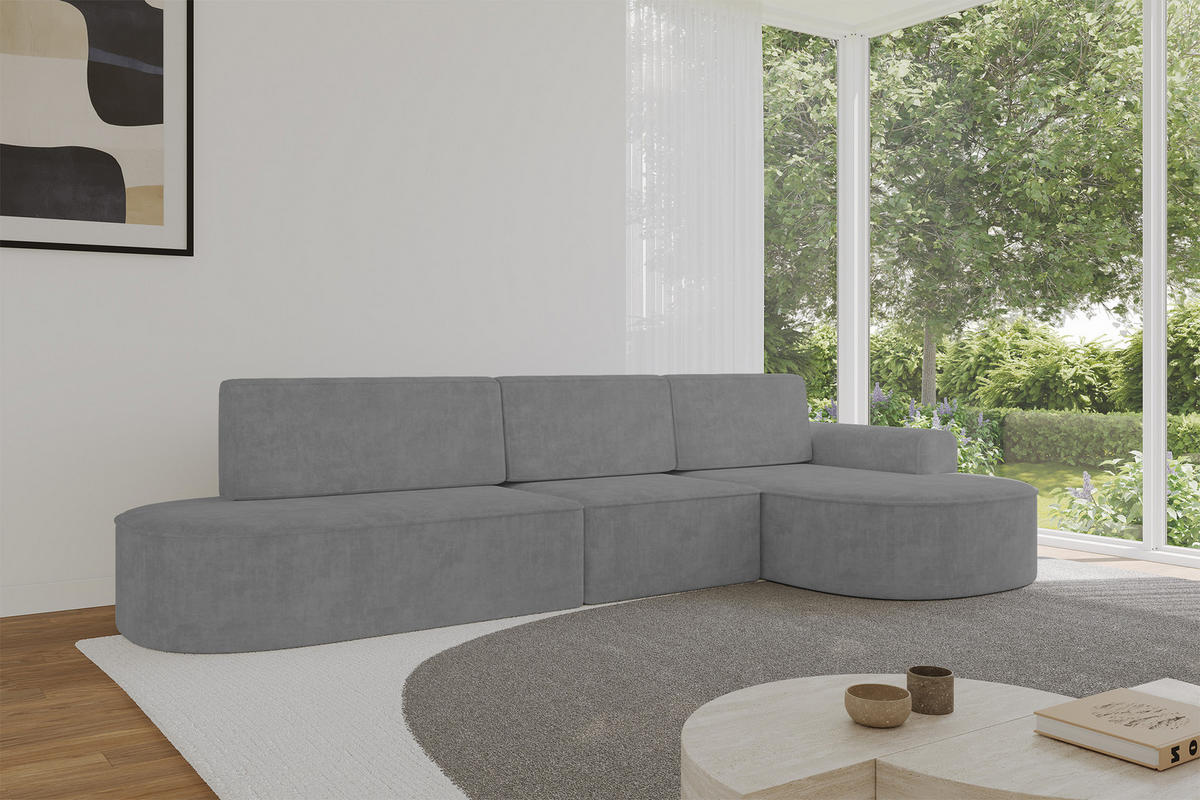 ECKSOFA mit Schlaffunktion Ottomane RECHTS MARI L2-S 368X167X85 Grau Velours - Anthrazit/Schwarz, Holzwerkstoff/Kunststoff (167/368cm) - ALTDECOR