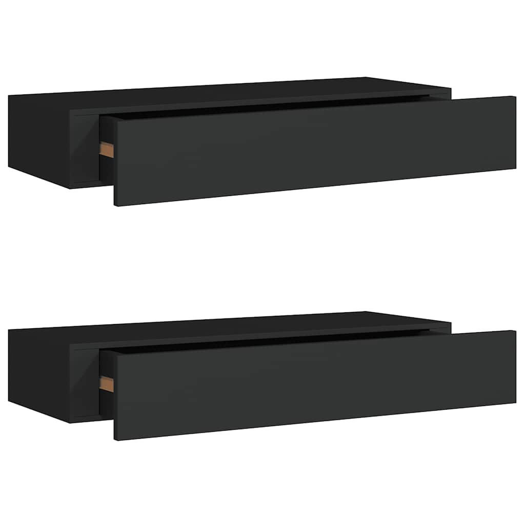 WANDREGALE mit Schubladen 2 Stk. Schwarz 60x23,5x10 cm - Schwarz, Holzwerkstoff (60/10/23.5cm) - furnicato