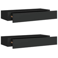 WANDREGALE mit Schubladen 2 Stk. Schwarz 60x23,5x10 cm - Schwarz, Holzwerkstoff (60/10/23.5cm) - furnicato