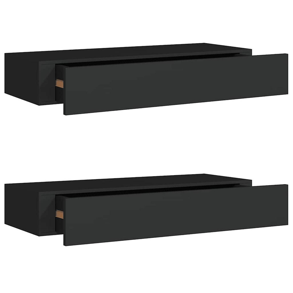 WANDREGALE mit Schubladen 2 Stk. Schwarz 60x23,5x10 cm - Schwarz, Holzwerkstoff (60/10/23.5cm) - furnicato