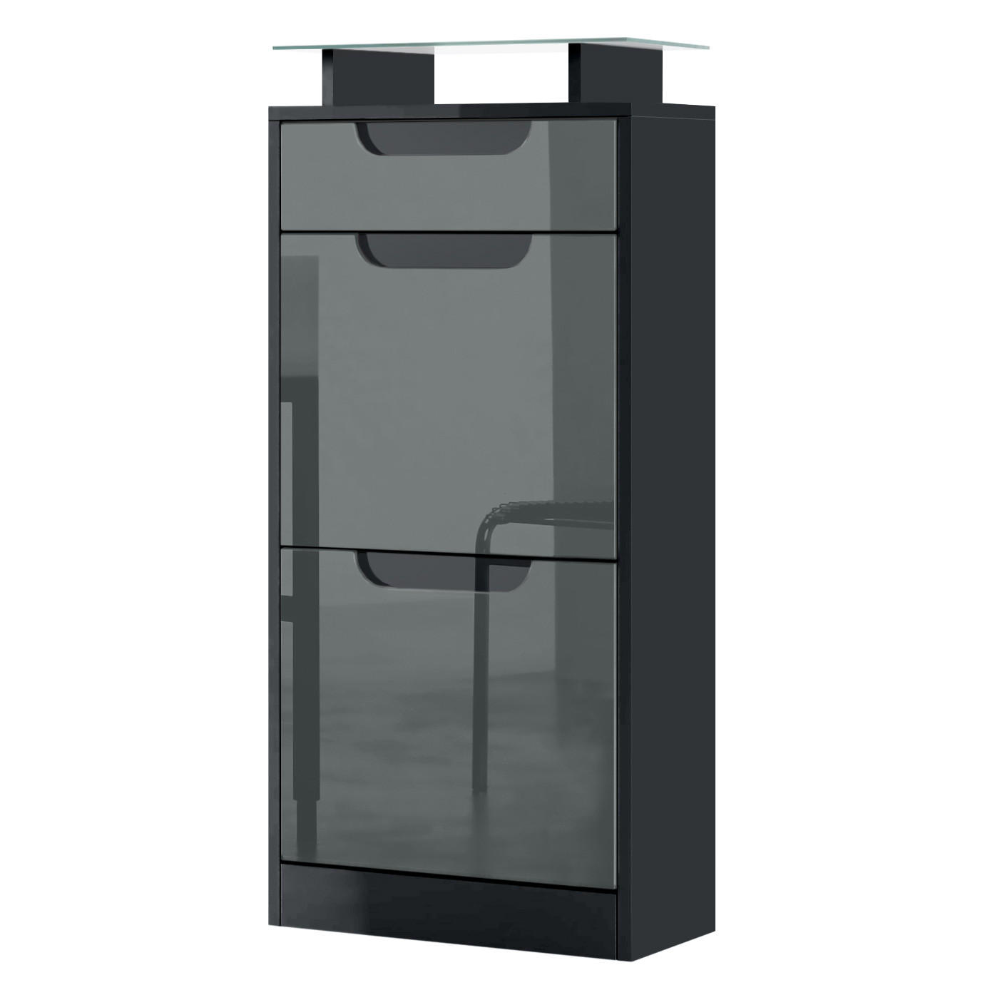 SCHUHSCHRANK Fiesta Grau Hochglanz / Schwarz Hochglanz - Grau, Holzwerkstoff (46/104/23cm) - Vladon