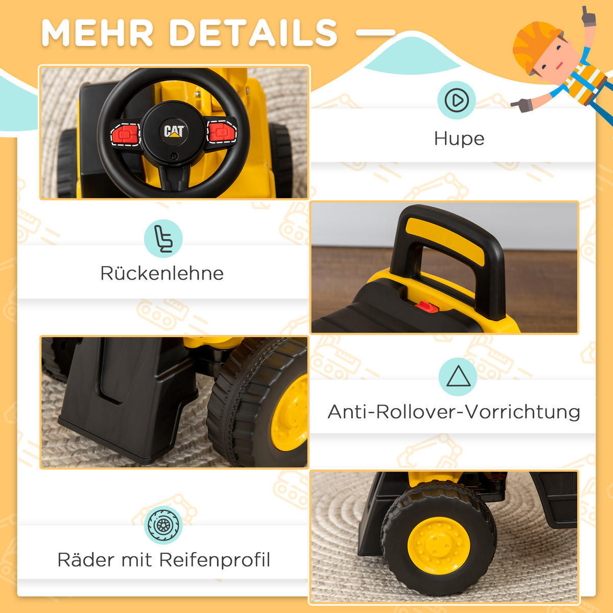 KINDER RUTSCHAUTO, Gelb, PP+ Metall - Gelb, Kunststoff (85/27.5/47.5cm) - HOMCOM
