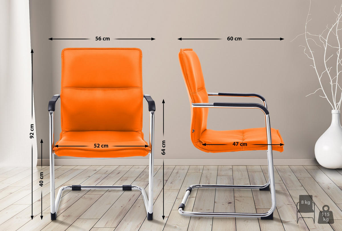 BESUCHERSTUHL SEATTLE 92x56x60 cm Orange Kunstleder - Orange, Leder/Metall (56/92/60cm) - DELUKE