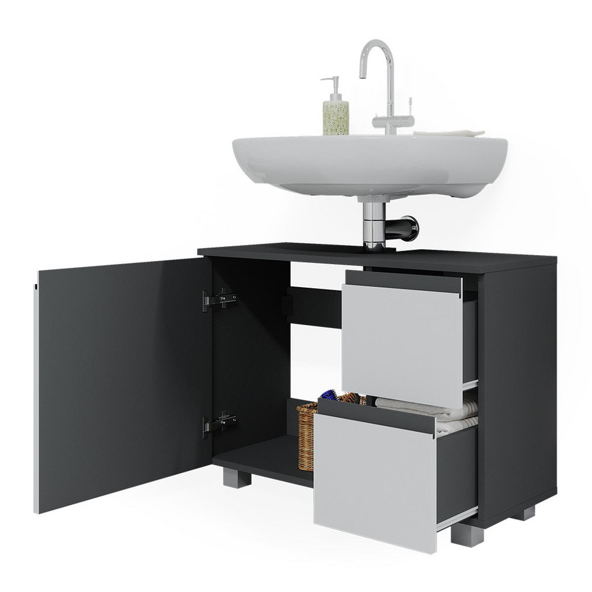 WASCHBECKENUNTERSCHRANK J-Shape Anthrazit/Weiß 80 x 60.8 cm - Anthrazit/Weiß, Holzwerkstoff (80/60.8/33cm) - Vicco