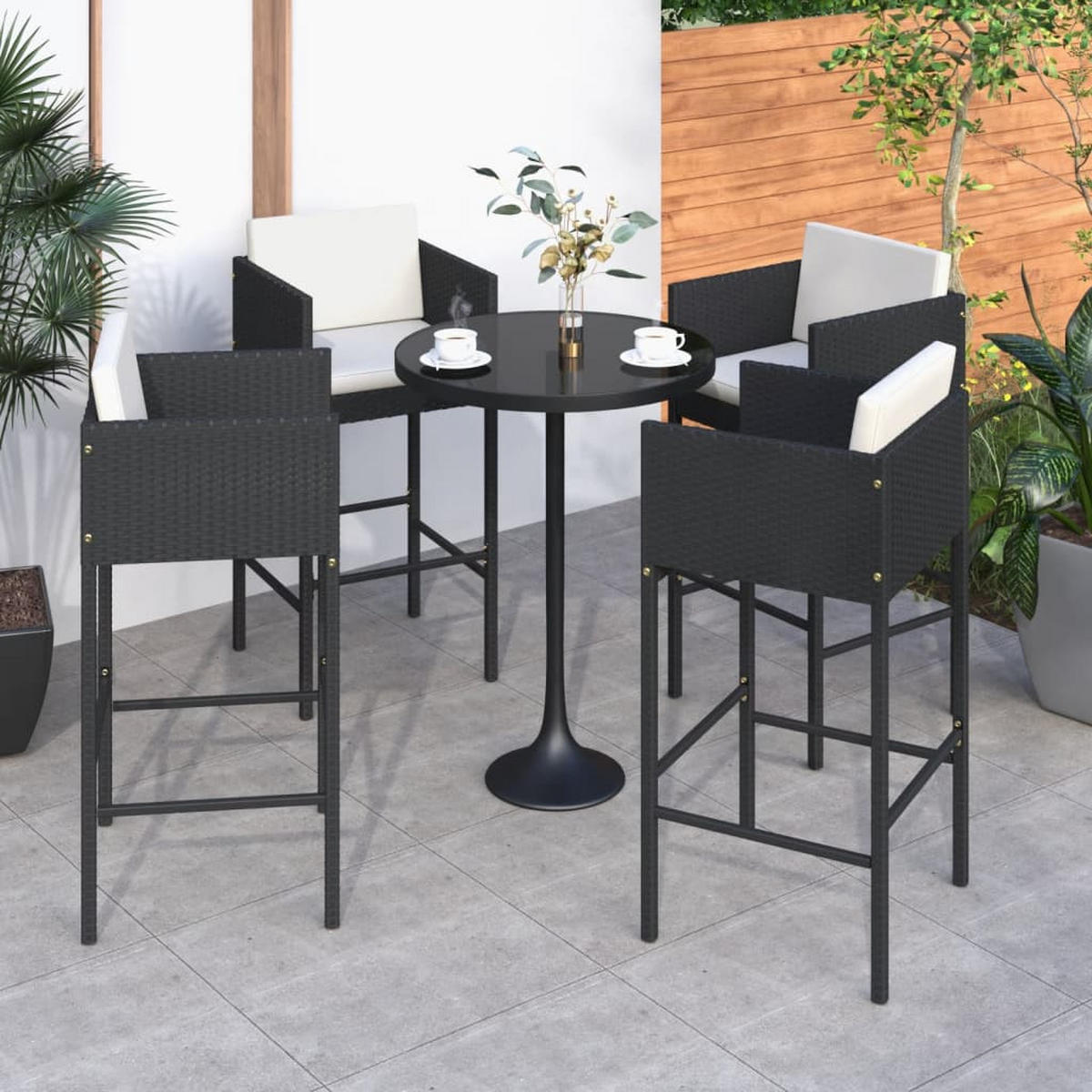 BARHOCKER 4 Stk. Mit Kissen Schwarz Poly Rattan - Schwarz, Kunststoff (48/100/50cm) - vidaXL