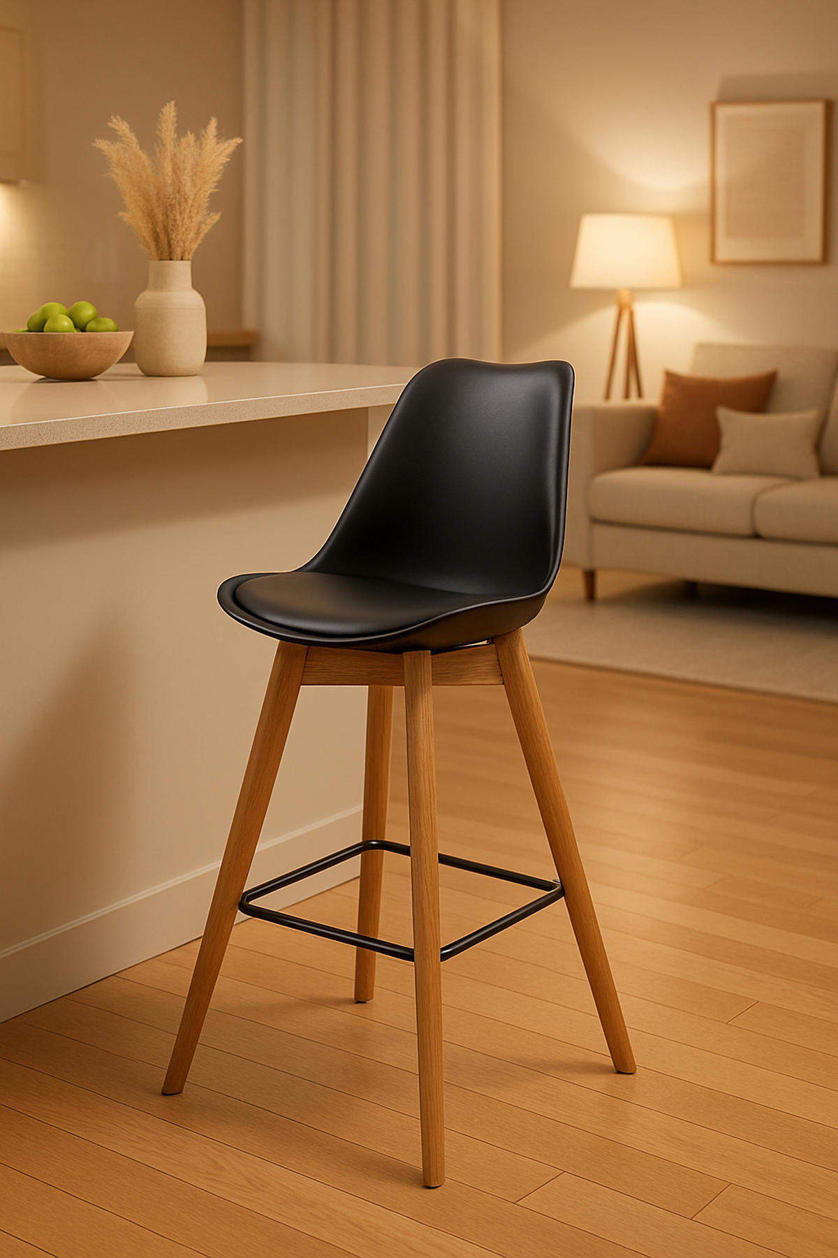 BARHOCKER 2er Set Meta Kunststoff natura schwarz - Schwarz, Holz/Kunststoff (48/112/56cm) - TPFLiving