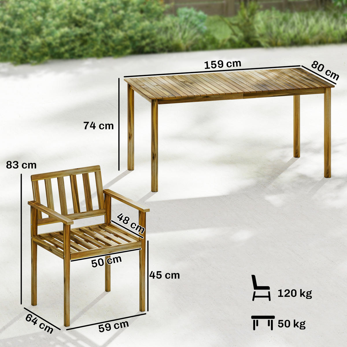 GARTEN-ESSSET 5-teilig,Tisch+Stühle für 4 Personen,teak - Beige, Holz - Vallsero