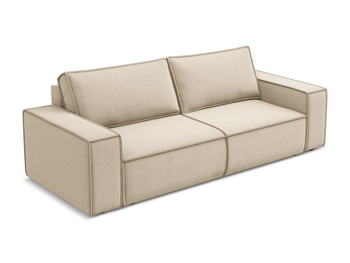 3-SITZER SOFA mit Schlaffunktion Samt Stoff Beige - Beige/Creme, Kunststoff/Textil (255/85/105cm) - Makamii