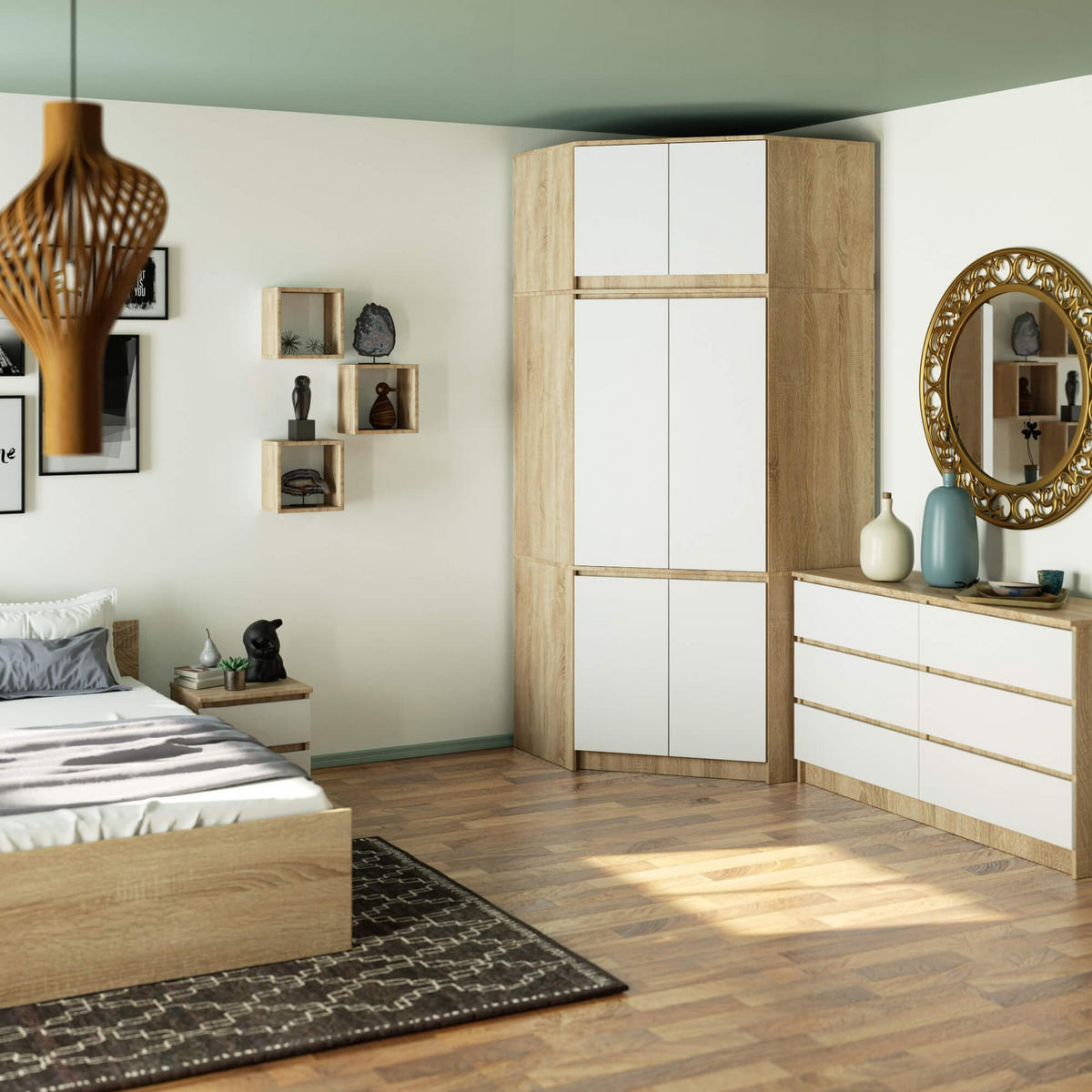 KLEIDERSCHRANK Eiche Sonoma, Weiß 235/100/50 - Weiß/Sonoma Eiche, Holzwerkstoff (100/235/50cm) - RAUMHIRSCH FURNITURE