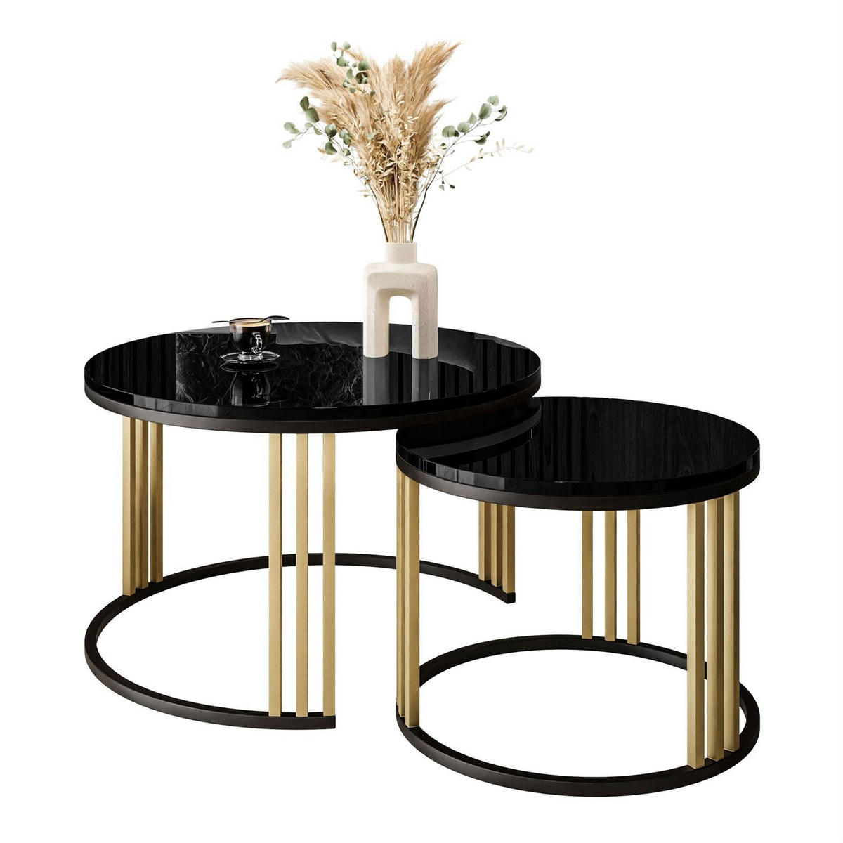 COUCHTISCH 2 in 1 LORI MIX Hochglanz - Goldfarben/Schwarz, Holzwerkstoff (70/70/48cm) - Lookway