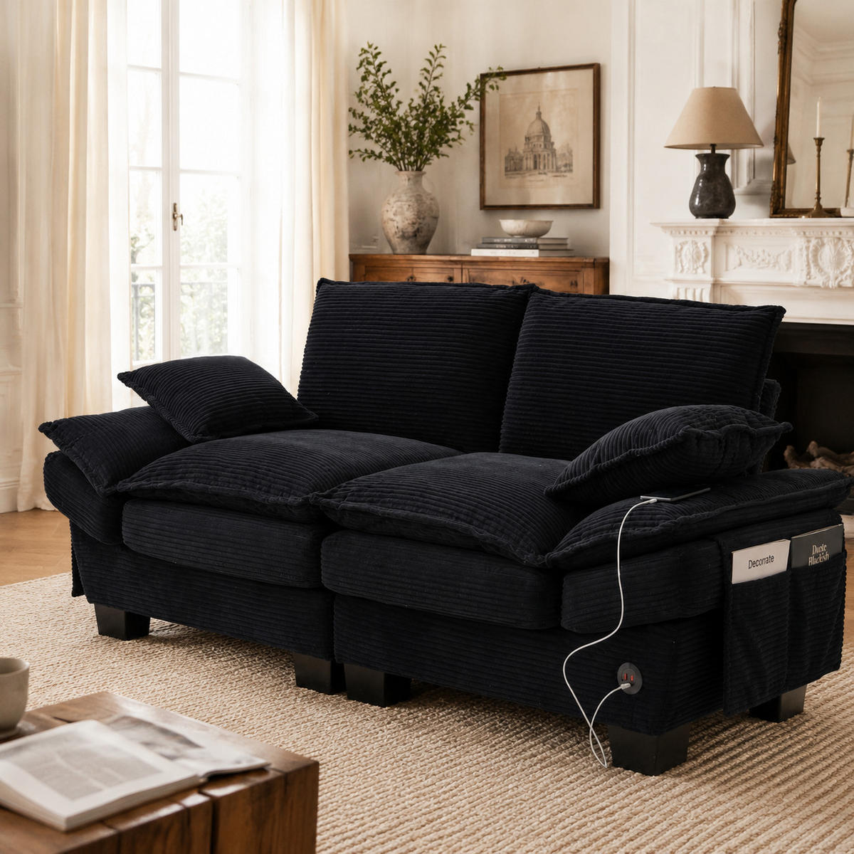 2-SITZER-SOFA DE-33744 mit USB-C Schwarz - Schwarz, Holzwerkstoff (190/84/73cm) - ComfortXL