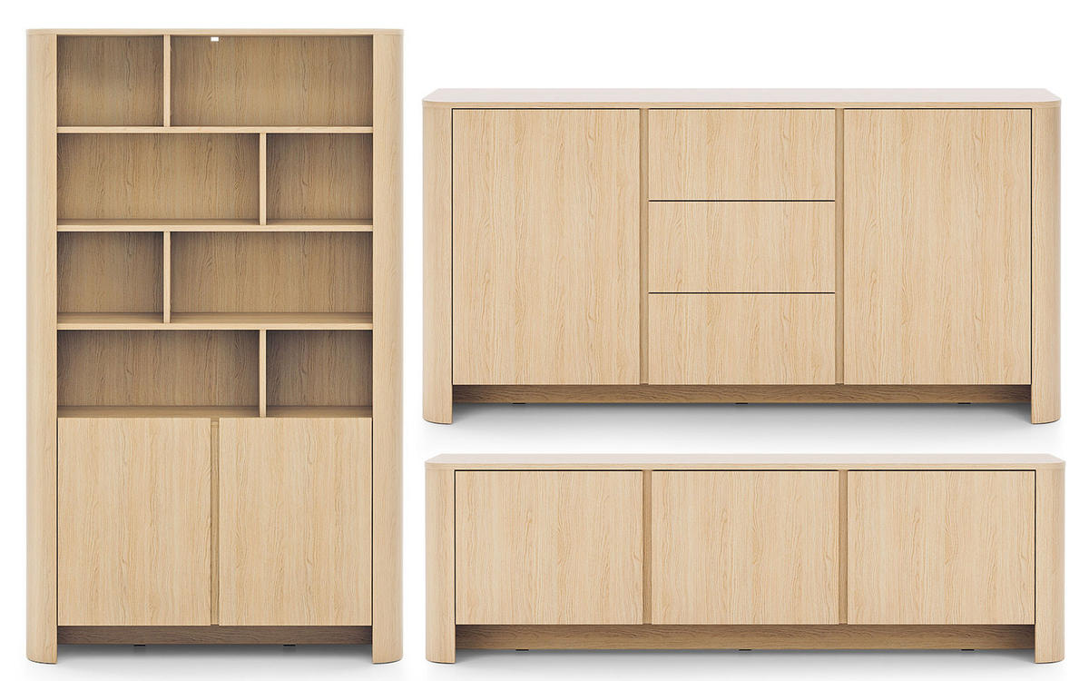 WOHNZIMMER-SET Bari (3er-Set) - Eichefarben/Braun, Holz/Holzwerkstoff (439/170/39cm) - Feldmann-Wohnen