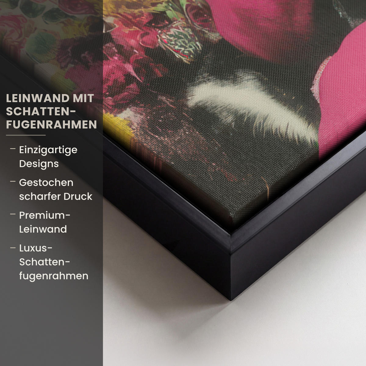 LEINWAND Bilder mit Rahmen - Frau - Katze - Blumen - Tasse - Retro - 50x50 - Magenta, Textil (50/50cm) - MuchoWow