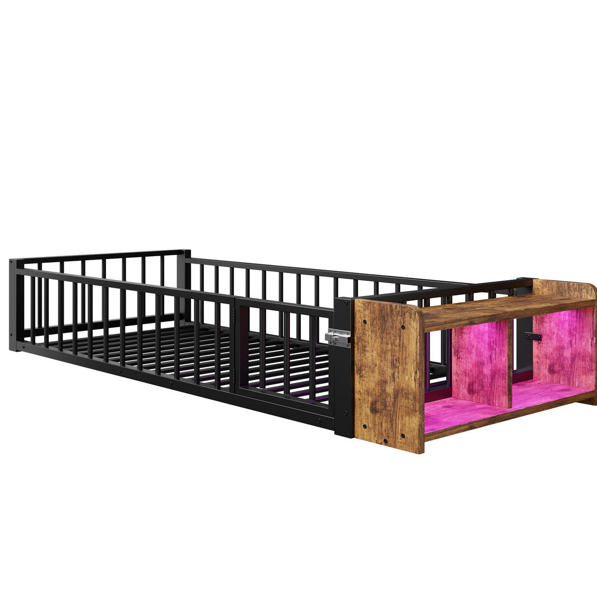 KINDERBETT 90/200 cm, Schwarz mit Schutzgeländer und LED, ohne Matratze - Schwarz, Metall (90/200cm) - MIVRAY